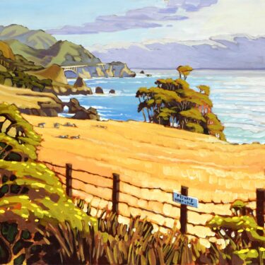 California coastal plein air artwork of Rocky Creek Bridge on the Big Sur coast of Montery county