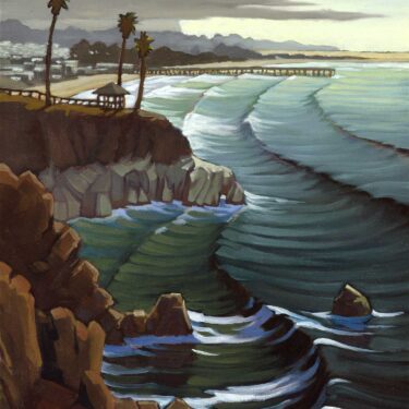 Plein air painting of the cliffs over Pismo Beach on the San Luis Obispo coast of California