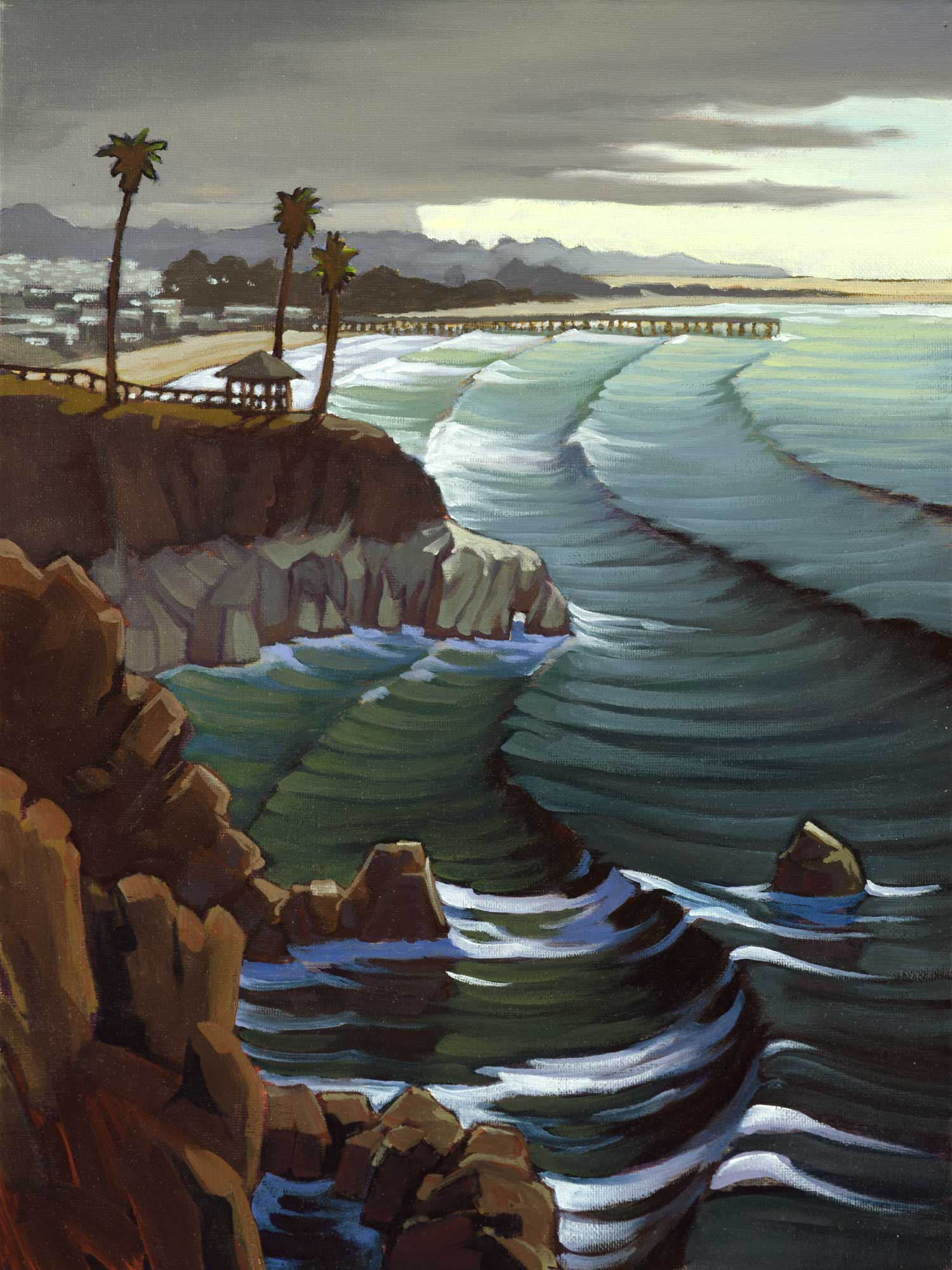 Plein air painting of the cliffs over Pismo Beach on the San Luis Obispo coast of California