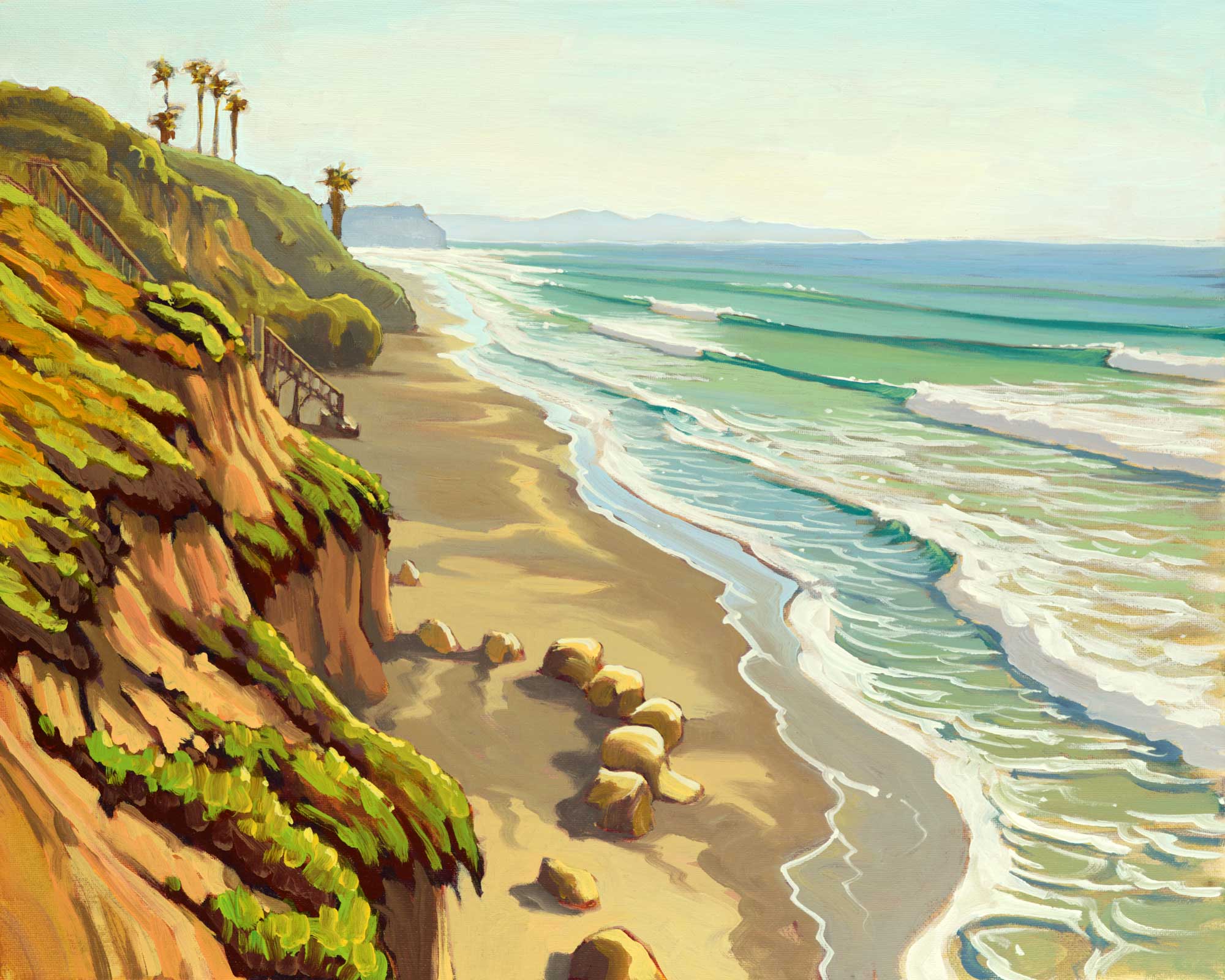 Plein air artwork from Grandview Beach on the san Diego coast of southern California
