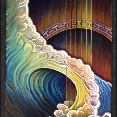 Live art painting of a guitar wave from the Redwood Coast music festival in eureka, California
