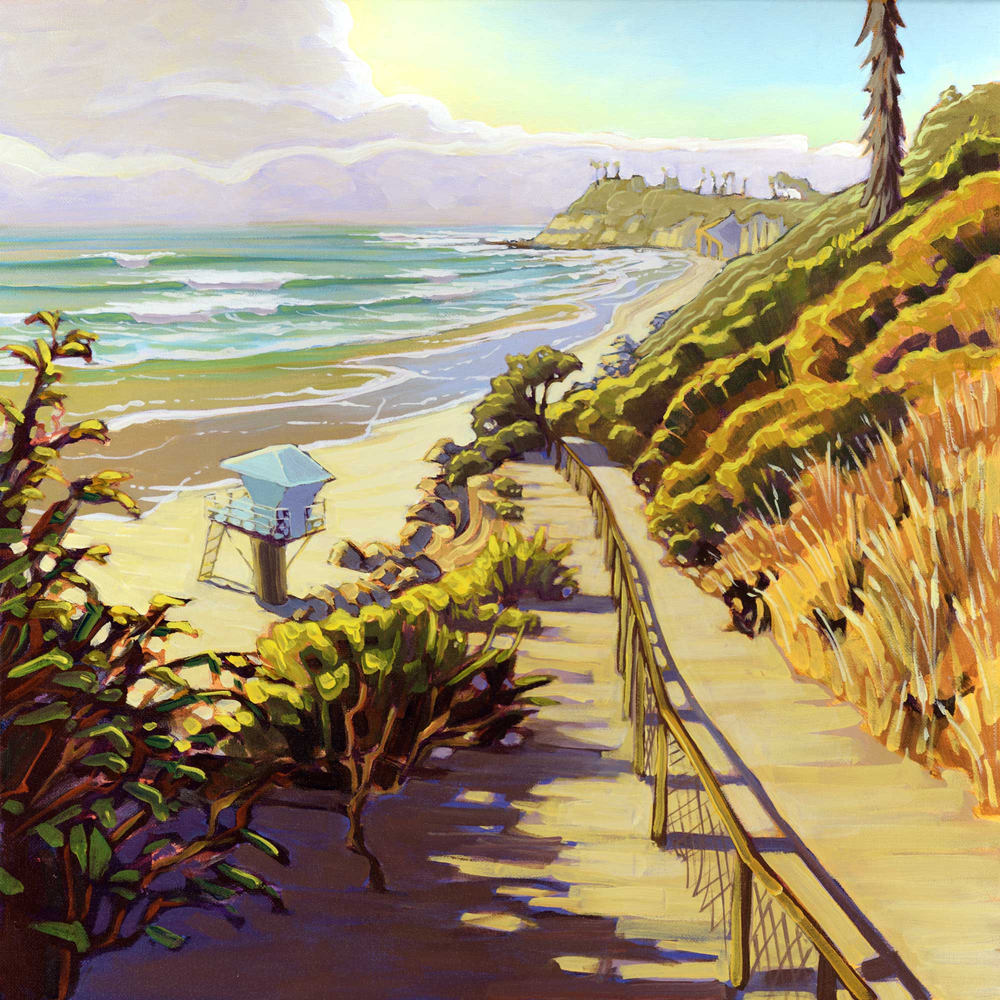 Plein air artwork from the path to Pipes at San Elijo State Park on the San Diego coast of southern California