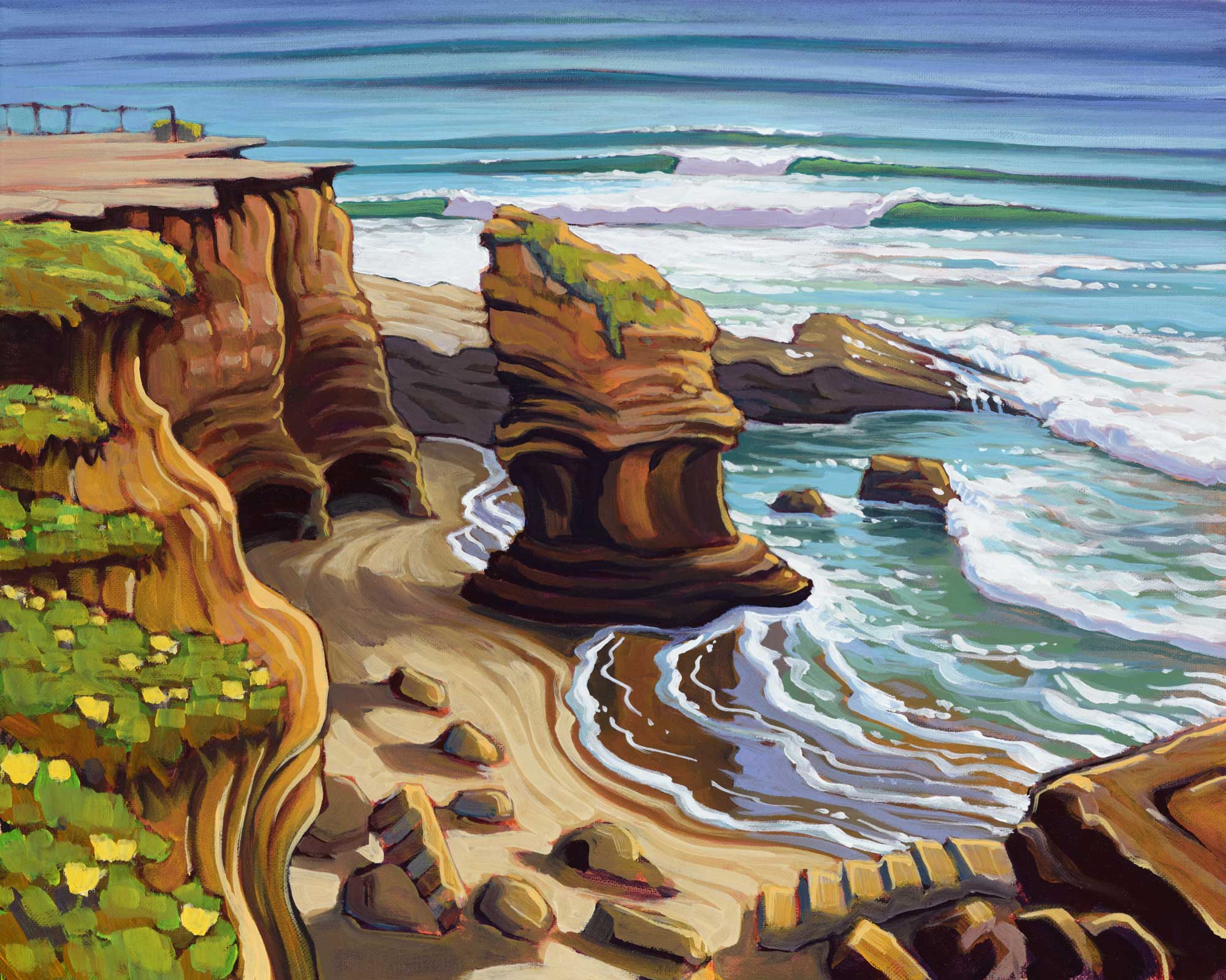 Plein air artwork from Sunset Cliffs on the san diego coastline of southern California