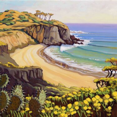 Plein air artwork of El Moro headland at Crystal Cove State Park on the orange county coast of southern California