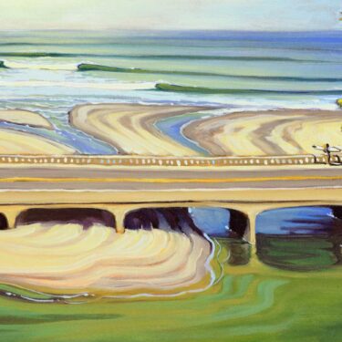 Plein air artwork of Cardiff reef and the pacfic coast highway on the san diego coast of southern california