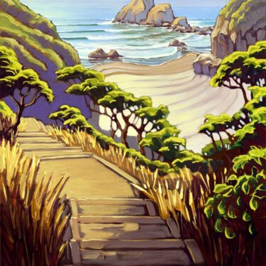 Plein air artwork from the path to the beach at Camel Rock/Houda Point on the Trinidad coast of Humboldt California