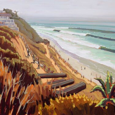 Plein air artwork of the trail to Beacon's Beach on the San Diego coast of southern California