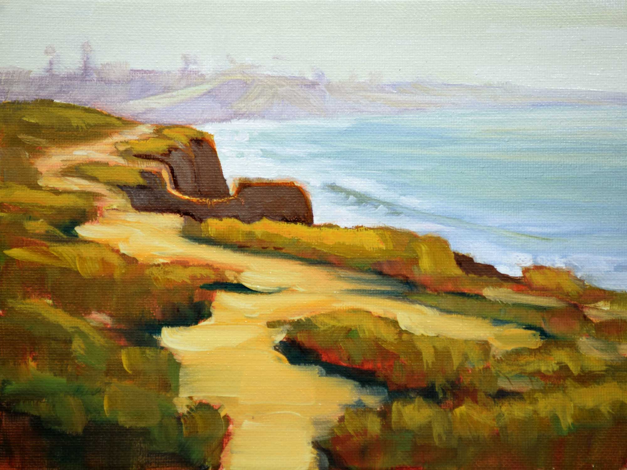 Plein air oil painting artwork from South Carsbad State Park on the San Diego coast of southern California