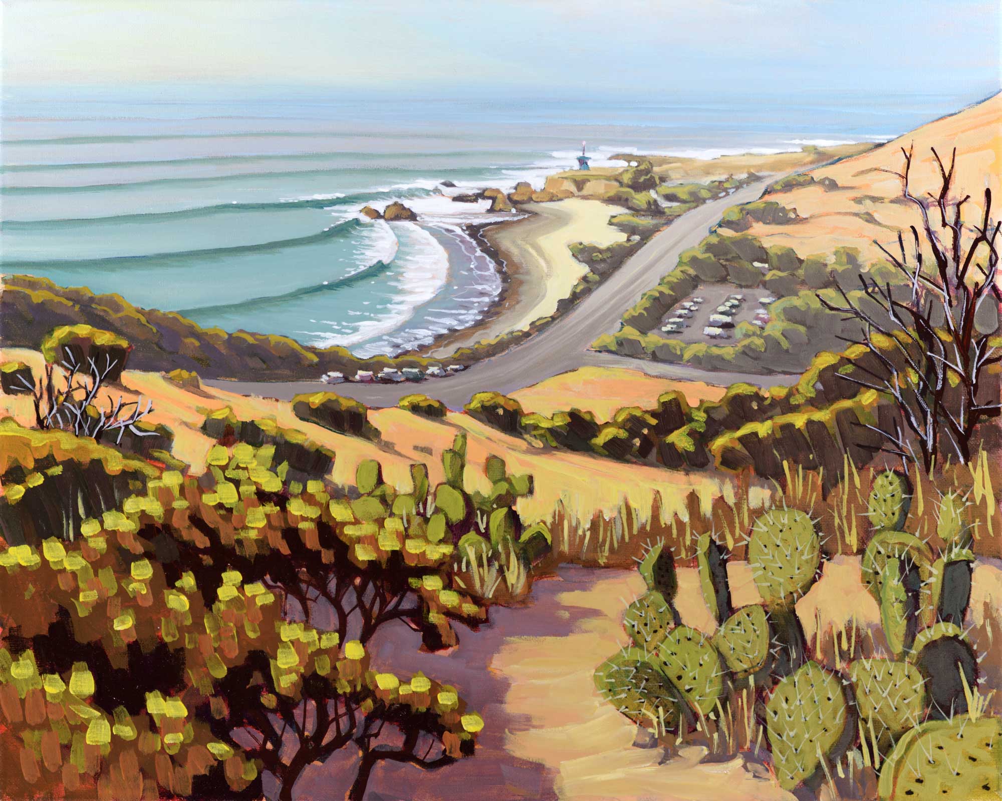 Plein air artwork of Leo Carillo State Park on the Malibu coast of los angeles county in southern California