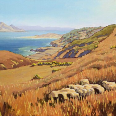 Plein air artwork of view of Skunk Point and Santa Cruz island from Santa Rosa Island off the coast of California