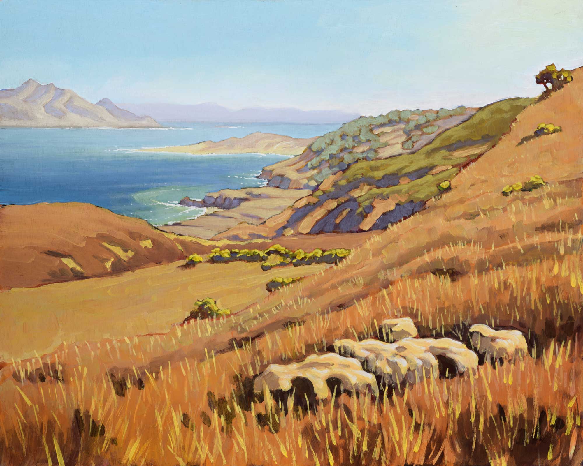 Plein air artwork of view of Skunk Point and Santa Cruz island from Santa Rosa Island off the coast of California