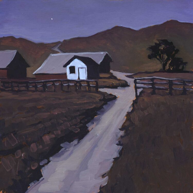 Plein air nocturne artwork of old schoolhouse at Becher's Bay on Santa Rosa Island off the coast of California
