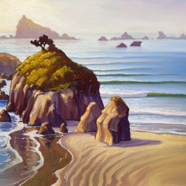 Plein air oil painting artwork of Pebble Beach in Crescent City on the Del Norte Coast of northern California