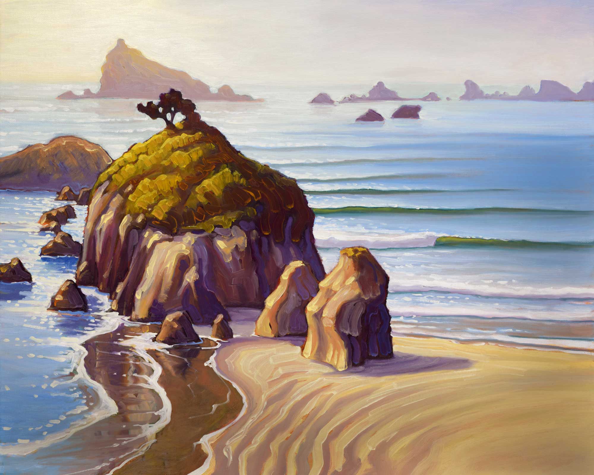 Plein air oil painting artwork of Pebble Beach in Crescent City on the Del Norte Coast of northern California
