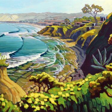 Plein air artwork from La Jolla cove looking toward the Shores on the san Diego Coast of southern California