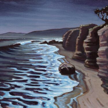 Plein air nocturne painting from the pier at Becher's Bay on Santa Rosa island off the coast of southern California