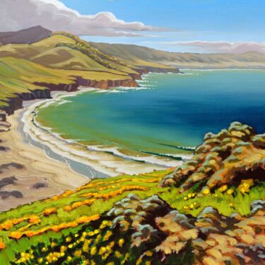 Plein air painting from a volcanic hill on Santa Rosa Island in the Channel Islands National Park in southern California
