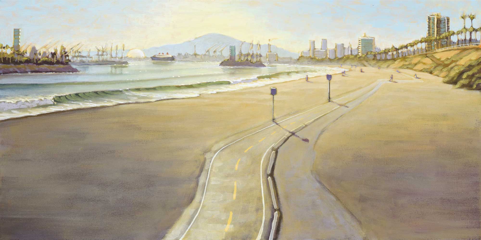 Plein air artwork of Belmont Shores in Long Beach on the Los Angeles county coast of Southern California