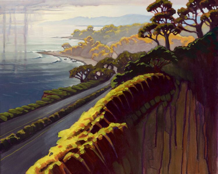 Plein air painting of Highway One near Carpenteria on the Santa Barbara coast of Southern California