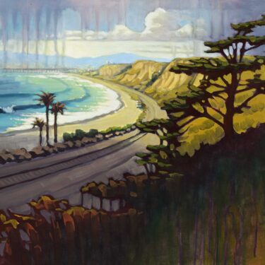 Plein air artwork of the beach at San Clemente looking toward the Pier on the Orange county coast of southern california