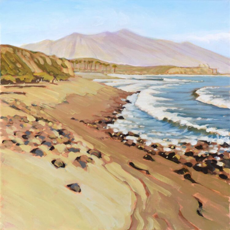 Plein air painting from the point at Lower Trestles looking toward San Onofre on the San Diego County coast of California