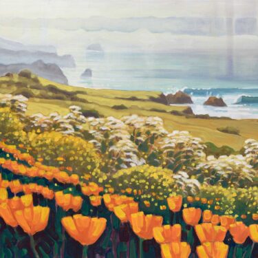 Plein air painting of California poppies on the Big Sur coast of Central Califonria's Monterey County