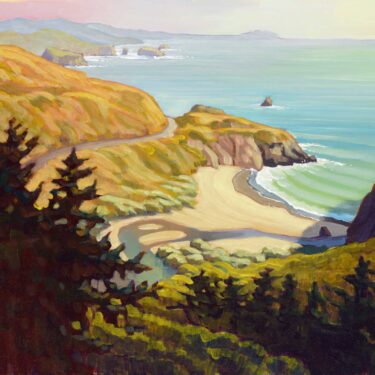 A Plein air painting of Russian Gulch on the Sonoma coast of Northern California