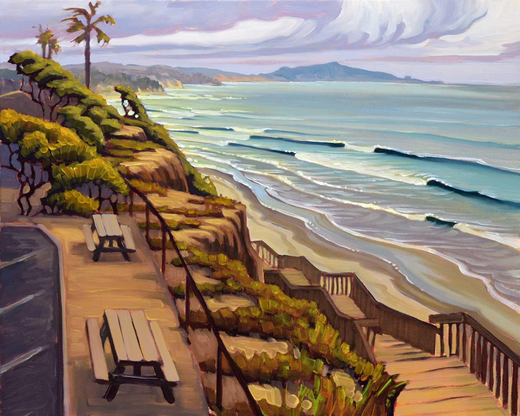 Plein air painting from San Elijo State Park looking toward Cardiff Reef on the San Diego coast of California