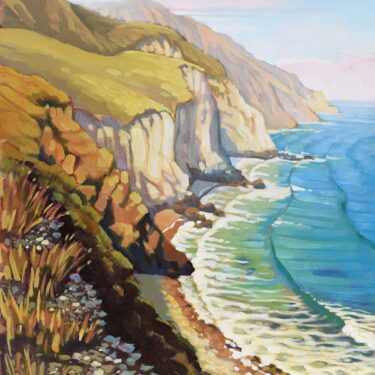 Plein air painting of the the southern coast of Santa Cruz island in Channel Islands National Park of California