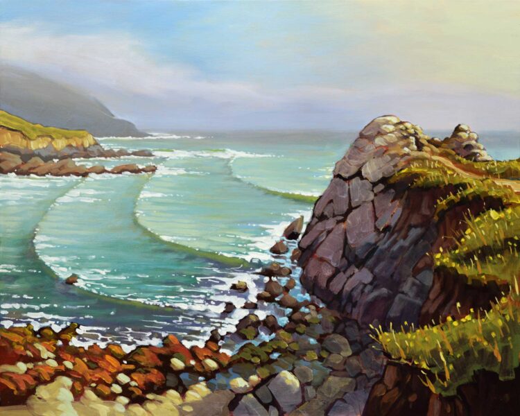 Plein air artwork from the end of the Harmony Headlands trail on the San Luis Obispo county coast of Central California