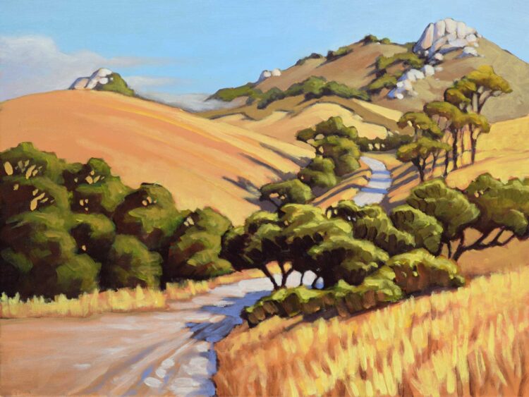 Plein air artwork of a ranch road leading up to Hollister peak near San Luis Obispo on the central California coast