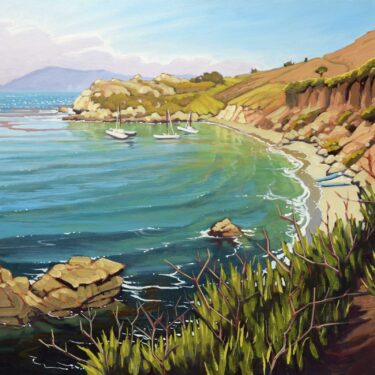 Plein air painting of Pirate's cove and Cave Landing near Avila Beach on the San Luis Obispo county coast of central California