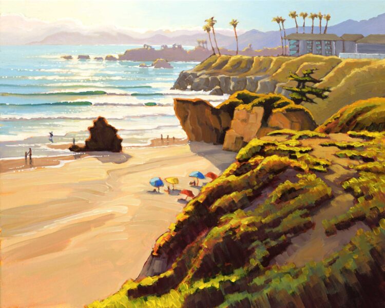 Plein air painting overlooking the north end of Pismo Beach on the San Luis Obispo county coast of Central California