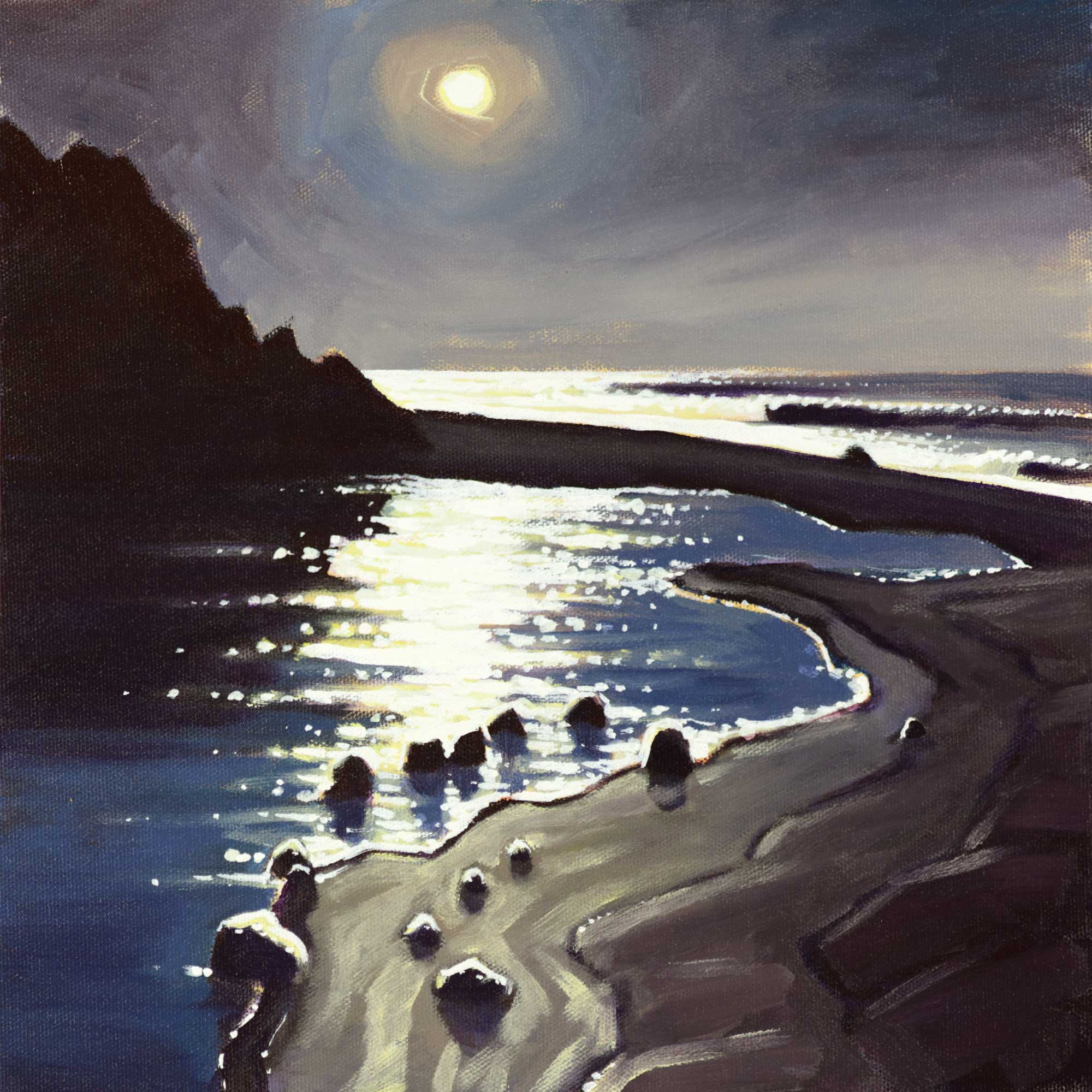Plein air nocturne painting of Cooskie Creek on the Lost Coast Trail on the Humboldt Coast of Northern California