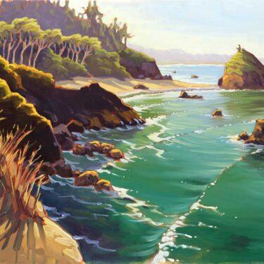 A plein air oil painting from Luffenholtz lookout on the Trinidad coast of Humboldt county in northern California