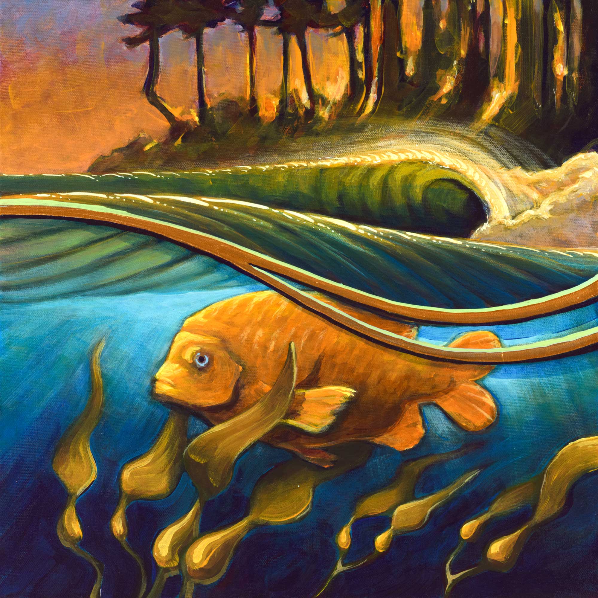Painting of a garibaldi fish