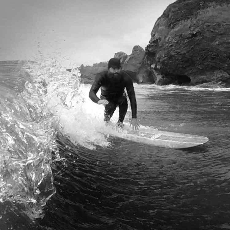 California artist Matt Beard surfing in northern California
