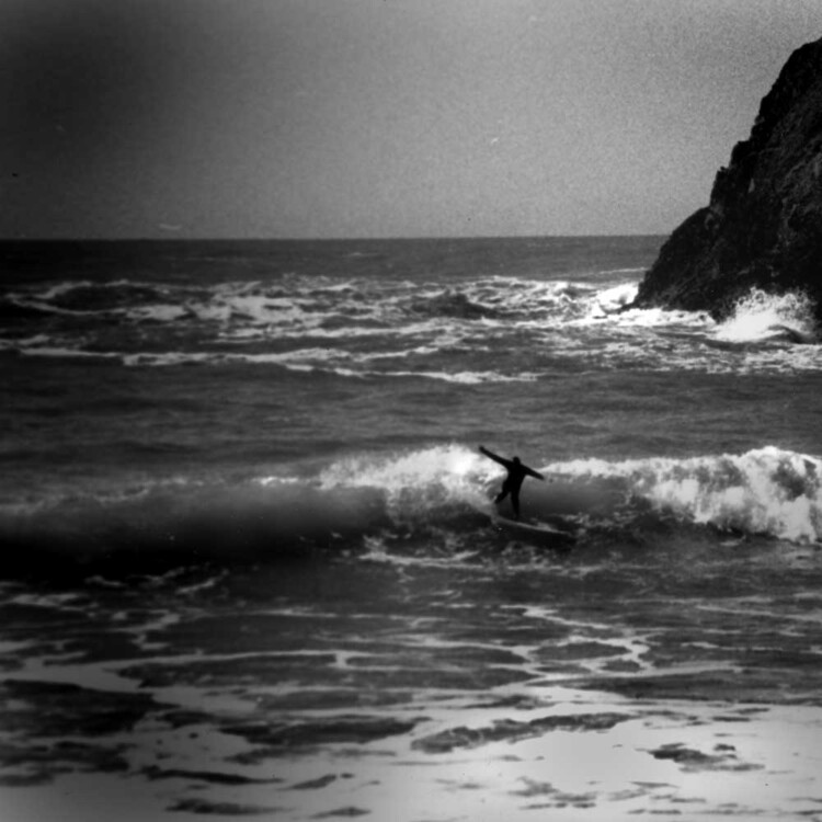 California artist Matt Beard surfing a terrible wave in northern California