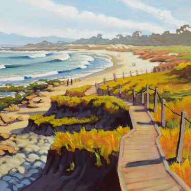 Plein air painting of Asilomar beach from Spanish Bay near Pacific Grove on the Monterey County coast of California