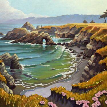 Plein air landscape painting of the Mendocino Headlands on the northern coast of California