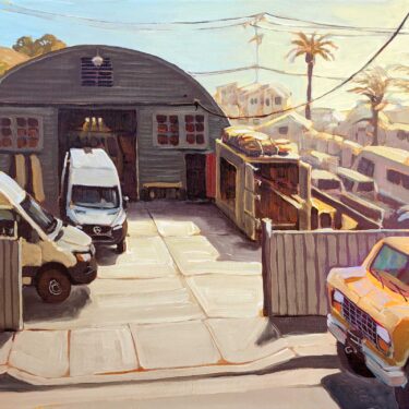 A plein air painting of Atlas Vans workshop in Ventura