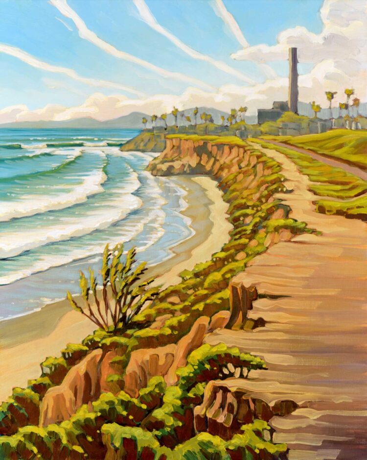 Plein air painting of the power plant in Carlsbad on the San Diego coast of southern California