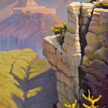 A plein air painting by Matt Beard looking a long way down into the Grand Canyon