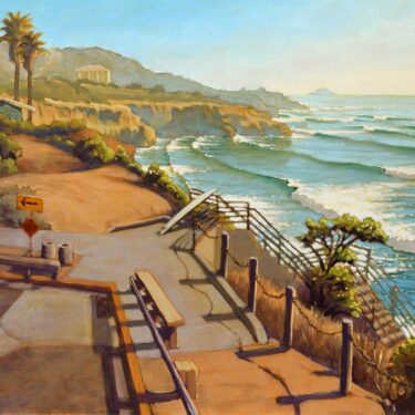 Plein air painting of the corner of Ladera St along the Sunset Cliffs coast in San Diego, California