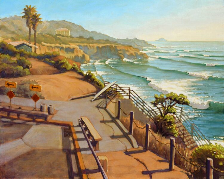 Plein air painting of the corner of Ladera St along the Sunset Cliffs coast in San Diego, California